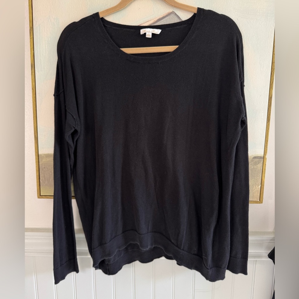 MINNIE ROSE 100% Cotton Long Sleeve Crewneck Black Size Small